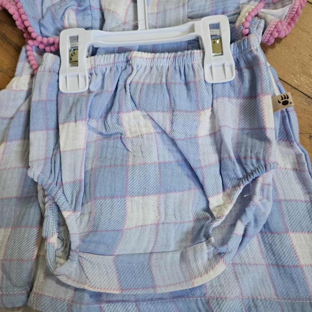 Bearpaw Plaid PomPom Ruffle Dress + Diaper Cover - Picture 4 of 7